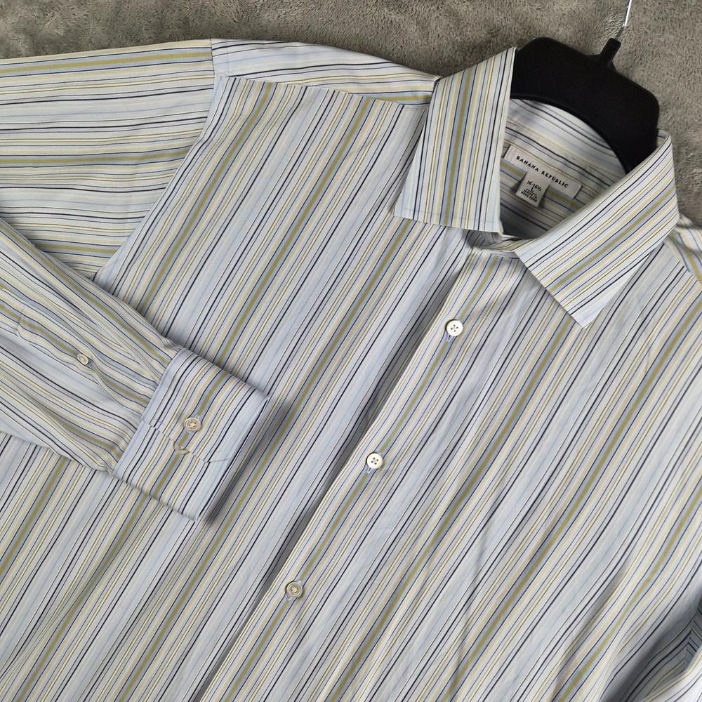 Vintage Banana Republic Shirt Large 16/16.5 White Blue Striped Business Career